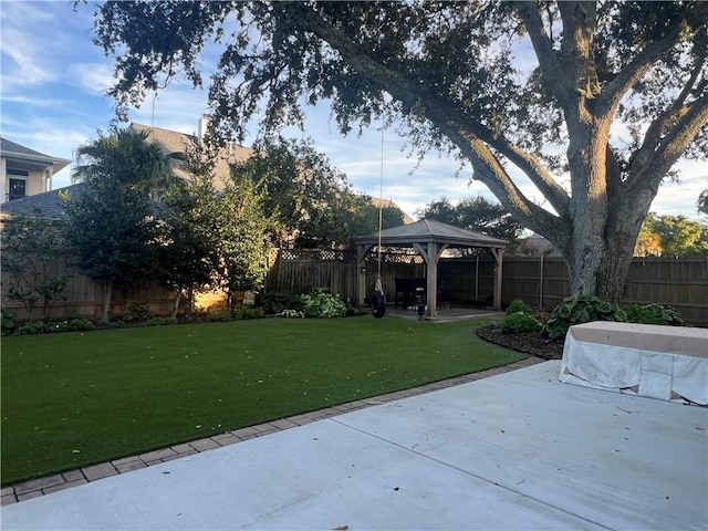 view of yard featuring a patio and a gazebo