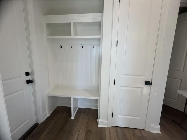 mudroom with dark hardwood / wood-style floors