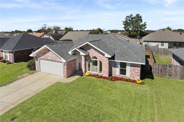 view of front of home featuring a garage and a front lawn