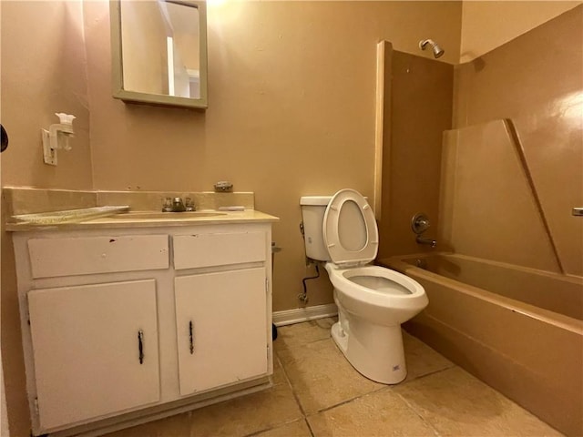 full bathroom with vanity, toilet, tile patterned floors, and shower / washtub combination