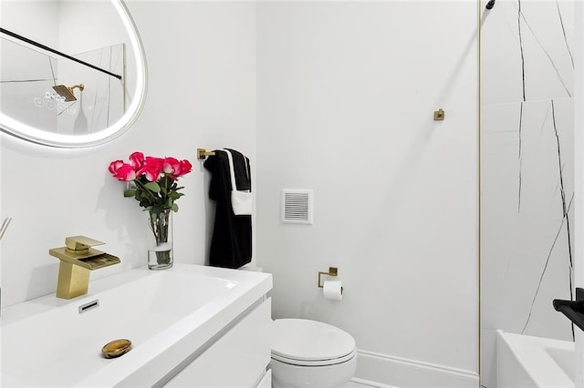 full bathroom featuring vanity, toilet, and shower / washtub combination