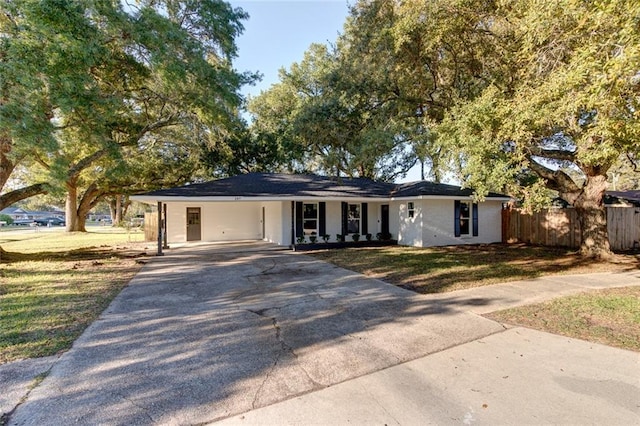 ranch-style house with a front lawn