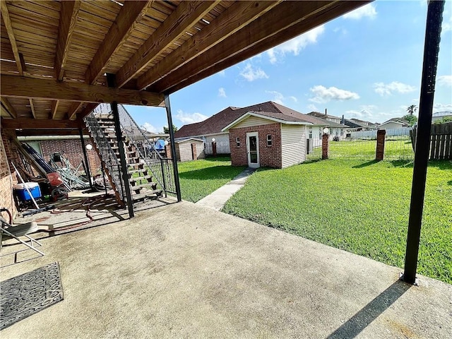 view of patio featuring an outdoor structure