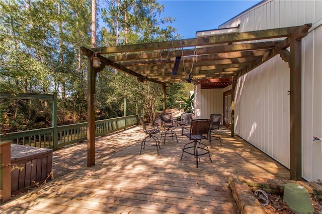 64 Fairway View Dr Unit 1, Hammond, LA 70401 - view of patio / terrace featuring ceiling fan, a pergola, a wooden deck, and outdoor dining area