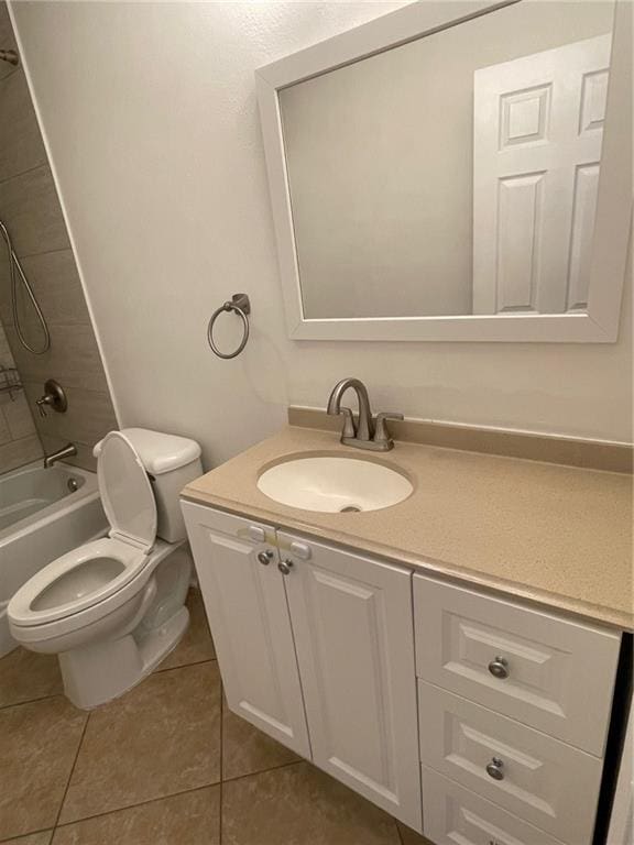 full bathroom with vanity, shower / bathing tub combination, toilet, and tile patterned floors