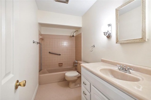 full bathroom featuring vanity, toilet, and tiled shower / bath combo