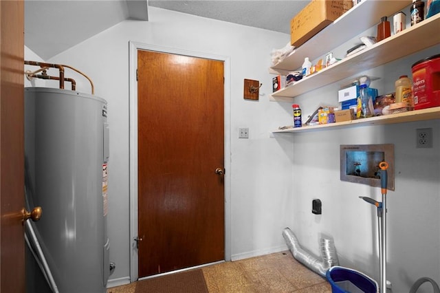 laundry room with water heater, electric dryer hookup, and washer hookup