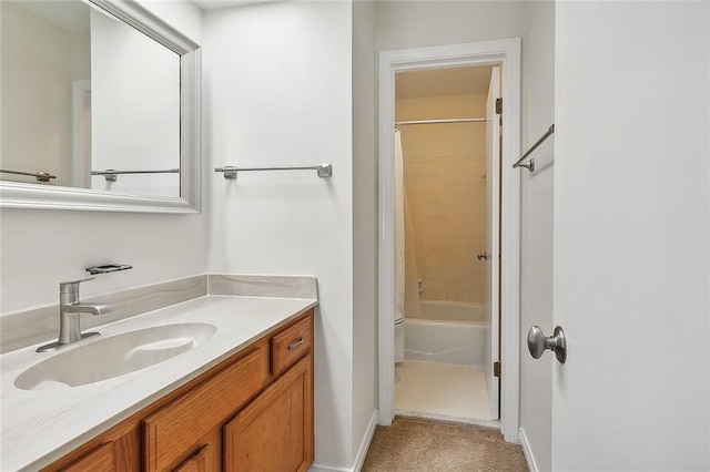 bathroom featuring vanity and shower / bath combination with curtain