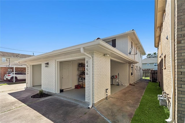 exterior space featuring a garage