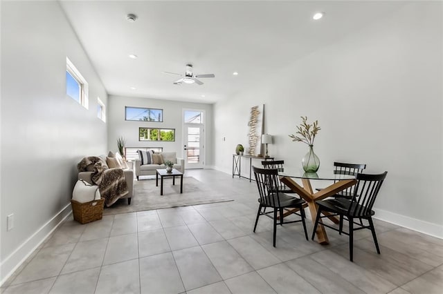 dining room featuring ceiling fan