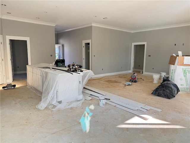 living room with crown molding