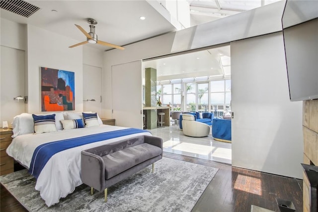 620 Decatur St Unit Phb3, New Orleans, LA 70130 - bedroom with visible vents, hardwood / wood-style flooring, recessed lighting, and a high ceiling