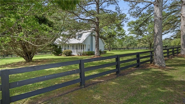 view of gate with a rural view and a lawn