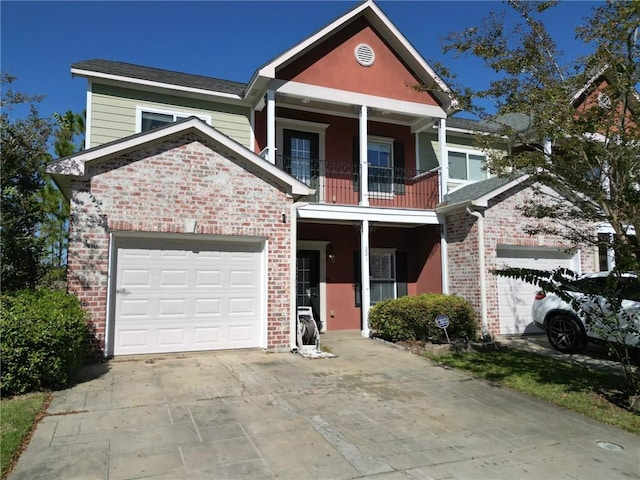 view of front of house with a balcony and a garage