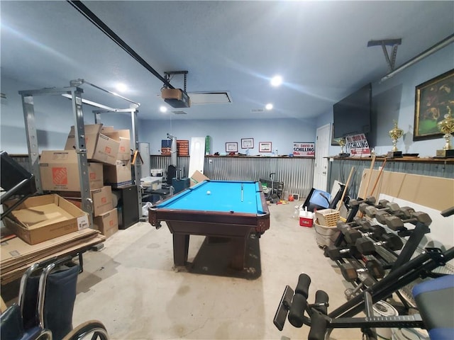 game room featuring pool table and concrete flooring