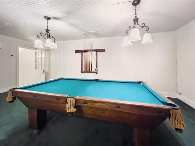 game room with carpet floors and billiards