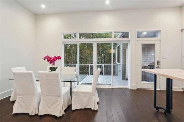 dining area with dark hardwood / wood-style floors