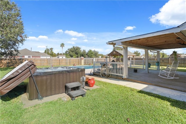 view of yard featuring a swimming pool side deck