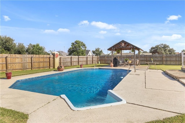 view of swimming pool featuring a gazebo and a patio