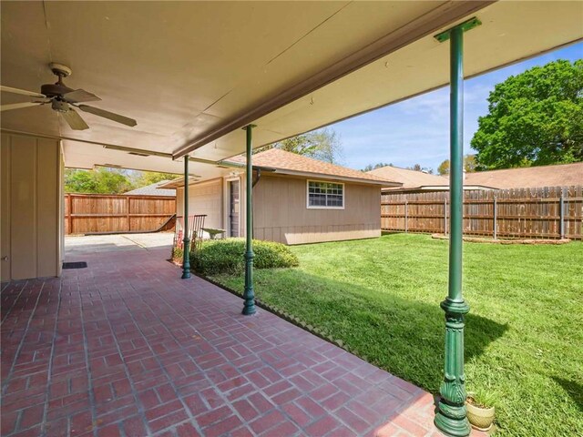 view of patio / terrace featuring ceiling fan