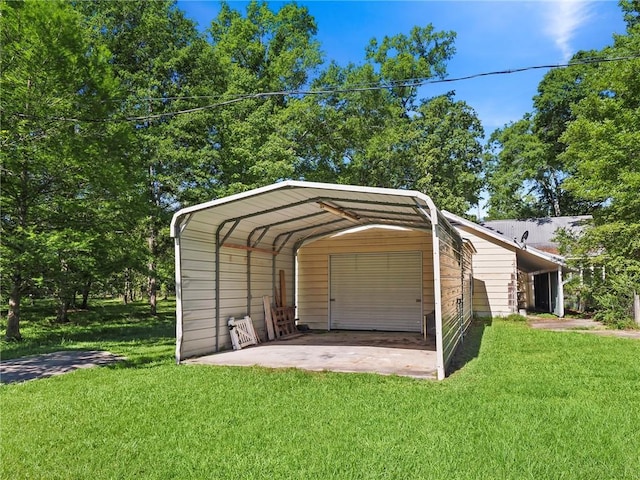 exterior space with a lawn and a carport