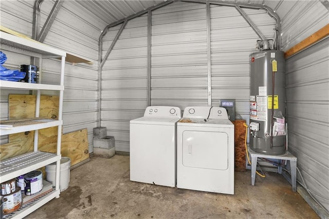 laundry room with independent washer and dryer and water heater