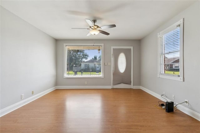 interior space with light hardwood / wood-style floors and ceiling fan