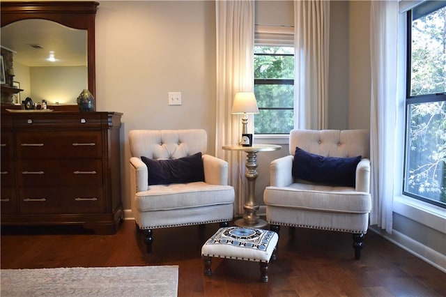 sitting room featuring dark hardwood / wood-style flooring