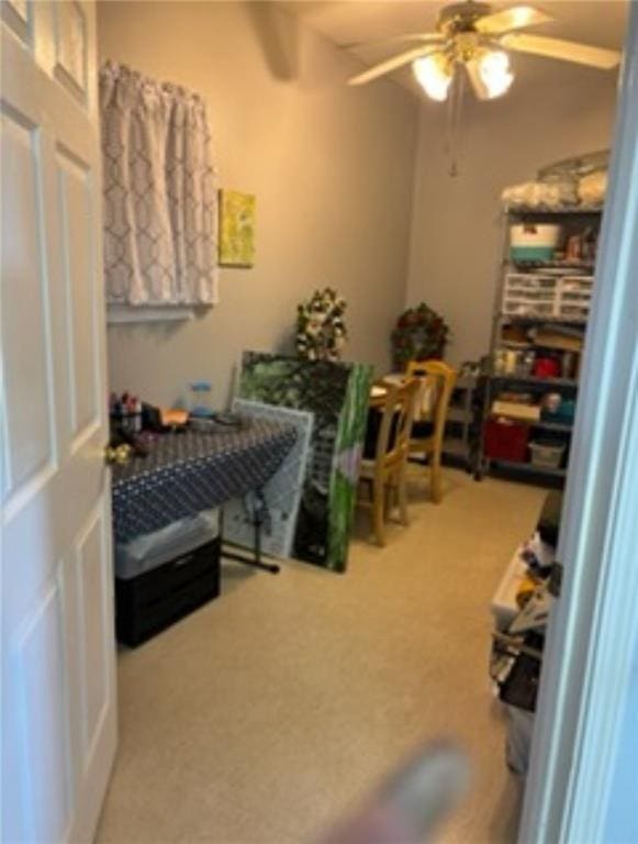 bedroom featuring carpet and ceiling fan