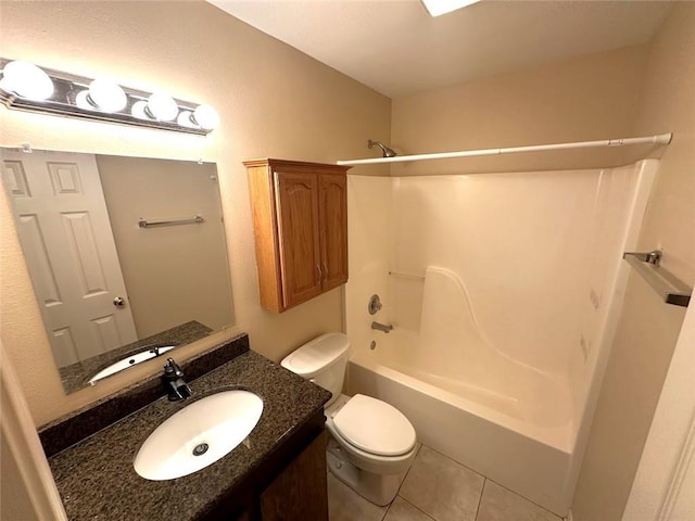 full bathroom featuring vanity, toilet, shower / bath combination, and tile patterned flooring