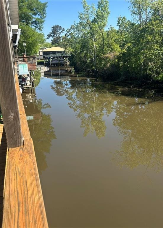 property view of water featuring a boat dock