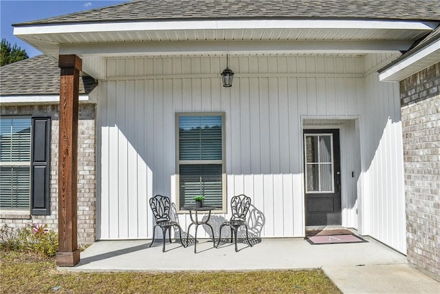 doorway to property with a patio