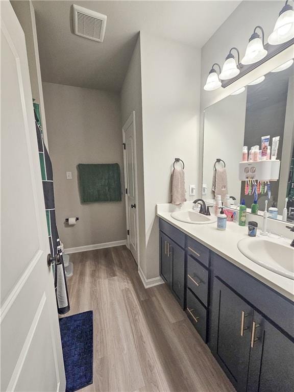 bathroom featuring vanity and wood-type flooring