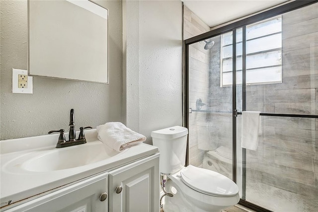 bathroom with vanity, toilet, and walk in shower