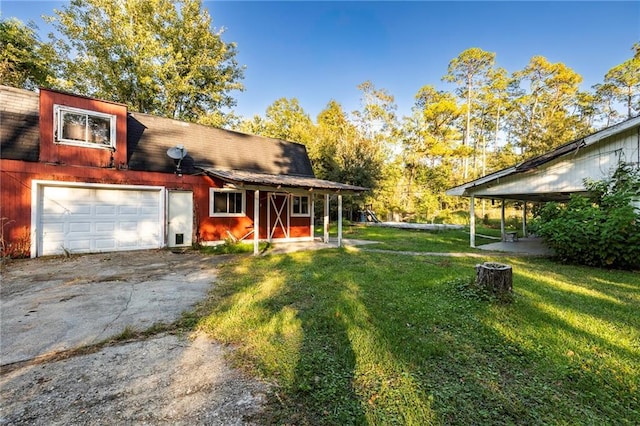 exterior space with a garage