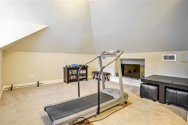 workout area featuring carpet floors