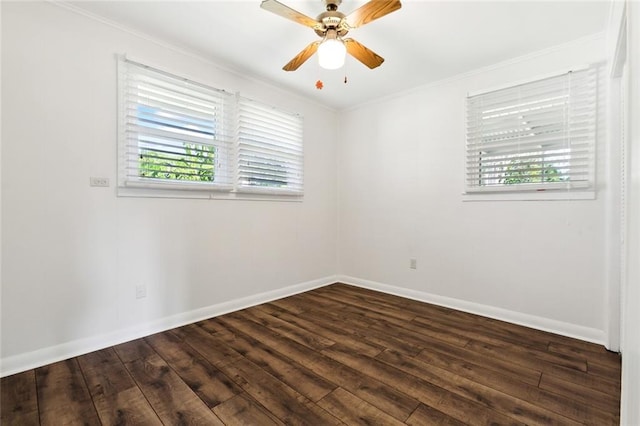 spare room with ceiling fan, dark hardwood / wood-style flooring, and plenty of natural light