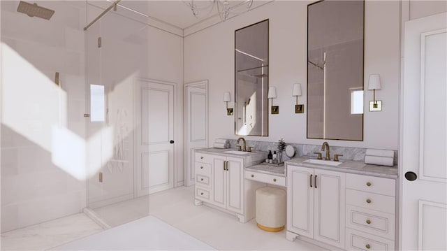 bathroom with vanity and an enclosed shower