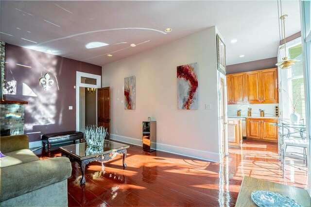 living room with light hardwood / wood-style floors