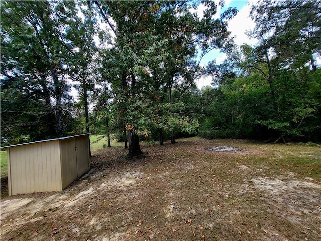 view of yard with a shed