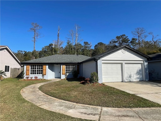 single story home with a front lawn and a garage