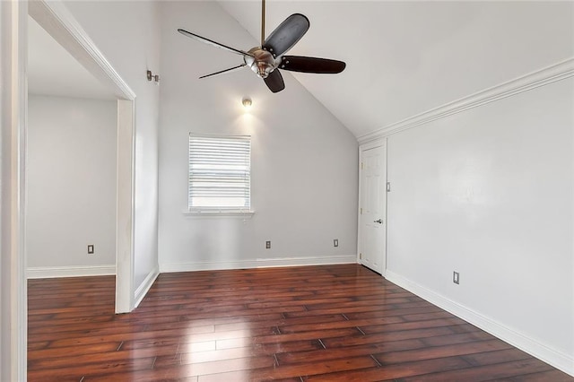 additional living space featuring lofted ceiling, dark hardwood / wood-style floors, and ceiling fan