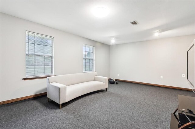 living area featuring carpet floors and a healthy amount of sunlight