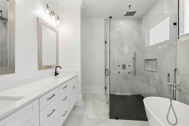 bathroom with plus walk in shower and vanity