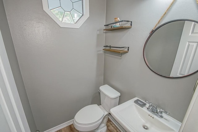 bathroom featuring hardwood / wood-style flooring, sink, and toilet