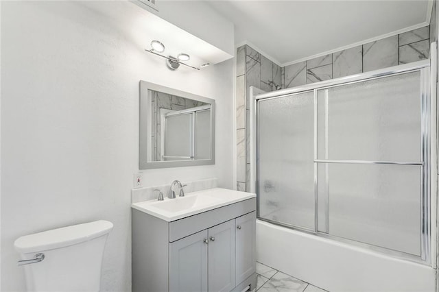 69027 Riverbend Dr, Covington, LA 70433 - bathroom with marble finish flooring, vanity, and enclosed tub / shower combo