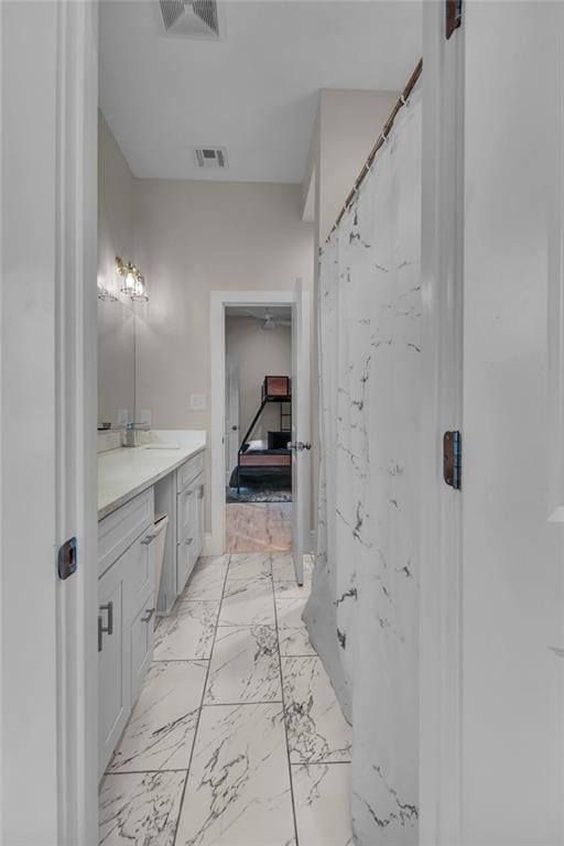 bathroom featuring vanity and a shower with curtain