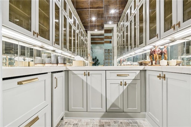 interior space featuring white cabinetry