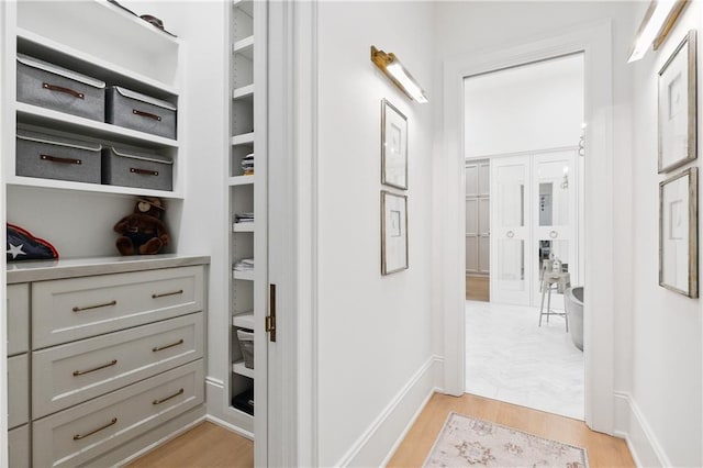 spacious closet featuring light hardwood / wood-style flooring