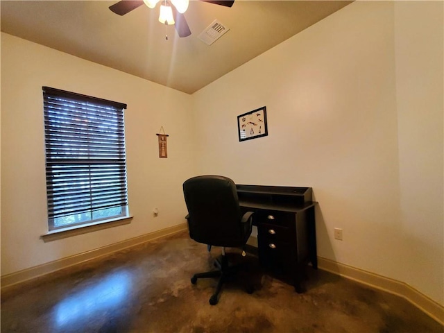 home office with ceiling fan